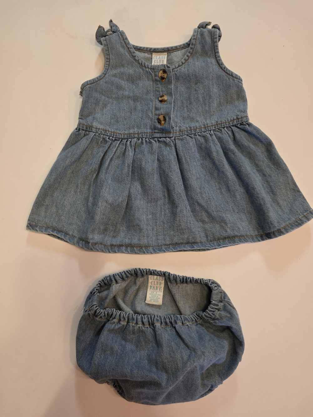 Class Club Blue Denim Dress Set with Matching Diaper Cover